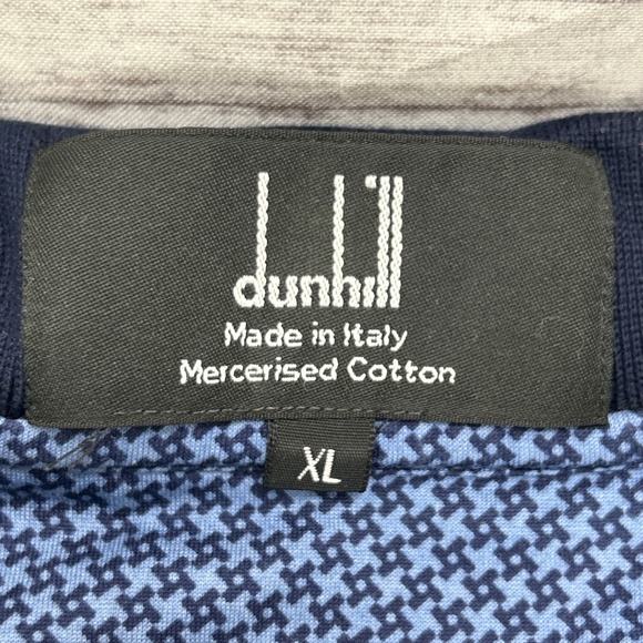Dunhill Polo Shirt Men XL Blue Geometric Cotton Performance Long Sleeve Collared - Picture 4 of 11